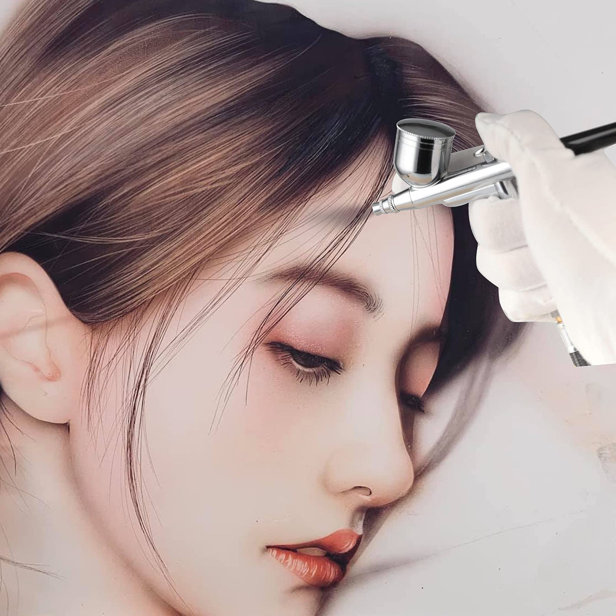 SAGUD Airbrush Kit Dual-Action Gravity Feed Air Brush Gun with 0.3mm and 1/3 oz. for Hobby, Models, Art, Tattoo, Nail Art, Cake SAGUD