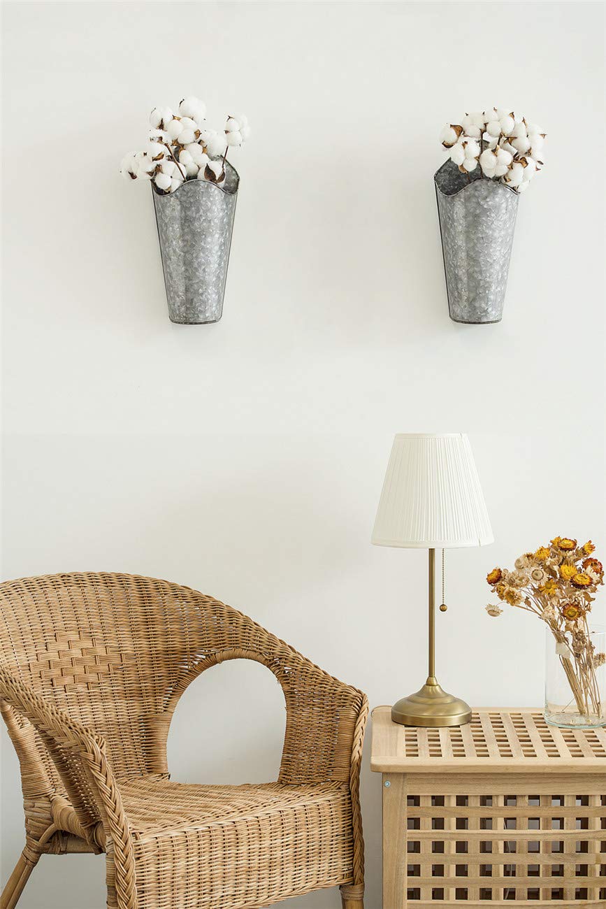 Mkono Galvanized Metal Wall Planter Farmhouse Wall Vase for Artificial Plants Flowers, Rustic Hanging Fake Flowers Holder Country Home Bedroom Living Room Decor Set of 2, Silver, Small Mkono