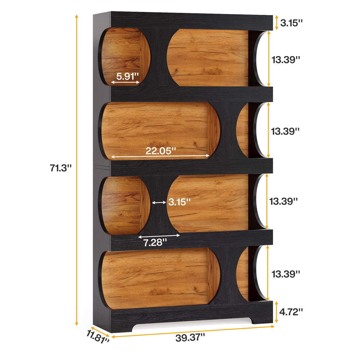 Tribesigns 71" Modern S-Shaped Tall Bookcase – 4-Tier Decorative Storage Shelf in Black Tribesigns