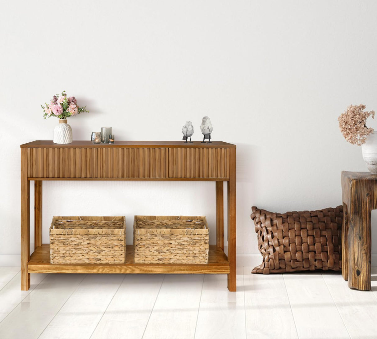 Long Console Table with Storage, Fluted Entryway Table, Slim Sofa Table Behind Couch Entry Table, Narrow Wood Hallway Table, Modern Living Room Couch Table, Black Foyer Entrance Table ZYBT