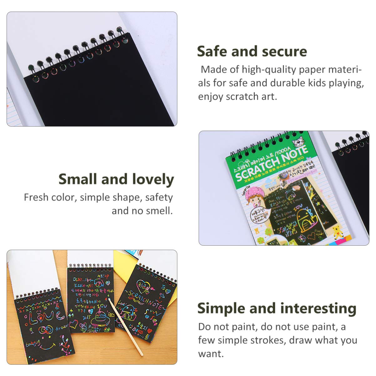 EXCEART Black Notebooks 6 Sets Rainbow Scratch Notebooks with Wood Stick Scratch Off Art Paper Set Color Book Pad Art Craft Supplies Kits for Kids Girls Boys Black Notebook EXCEART