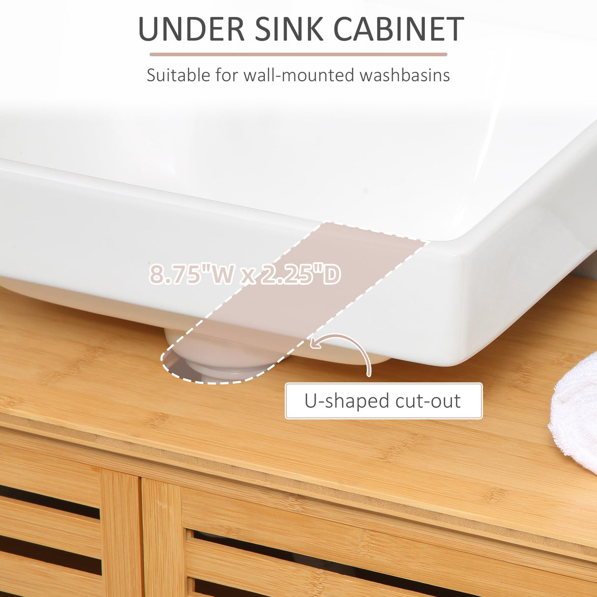 kleankin Under Sink Cabinet, Bamboo Bathroom Vanity Cabinet with 2 Slat Doors, Freestanding Bathroom Sink Cabinet, Natural kleankin