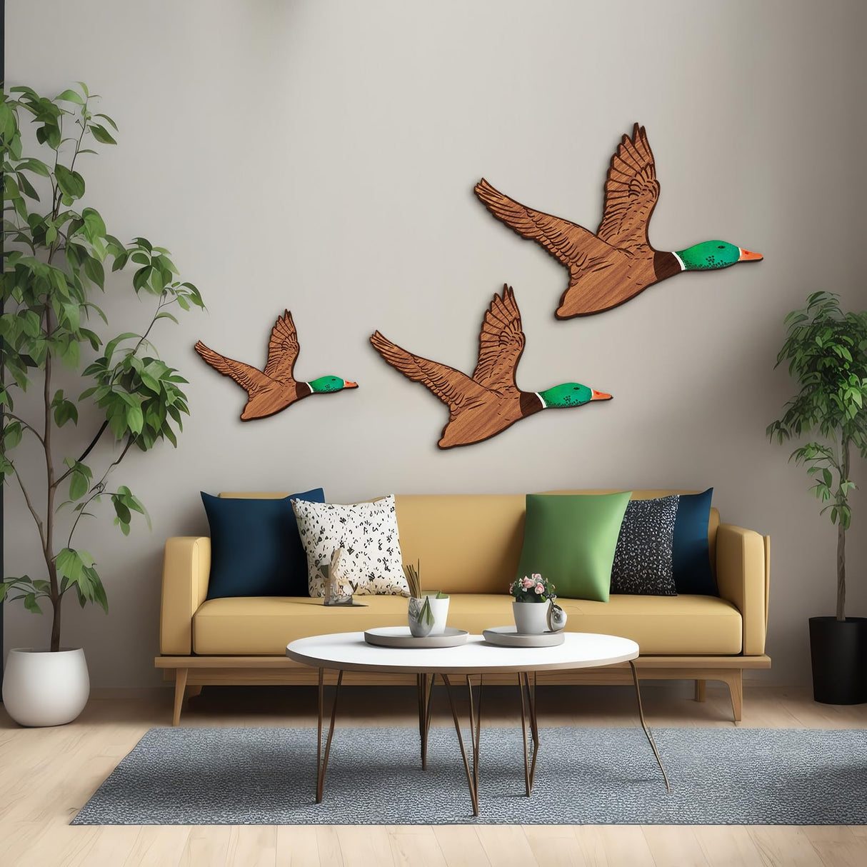 Wenqik 3 Size Mallard Duck Wall Art Wooden Ducks Wall Decor Rustic Flying Birds Decor Carved for Home Living Room Bedroom Office(Larger Size,Green) Wenqik