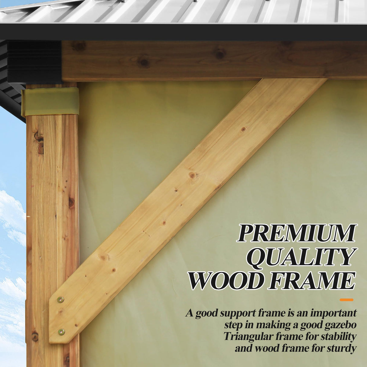 GARTOO 13’x15’ Patio Wooden Gazebo, Galvanized Steel Roof Gazebo with Olive Green Curtains and Netting, Double Vented Roof Hardtop Gazebo for Garden, Porch, Lawn, Poolside, Backyard GARTOO