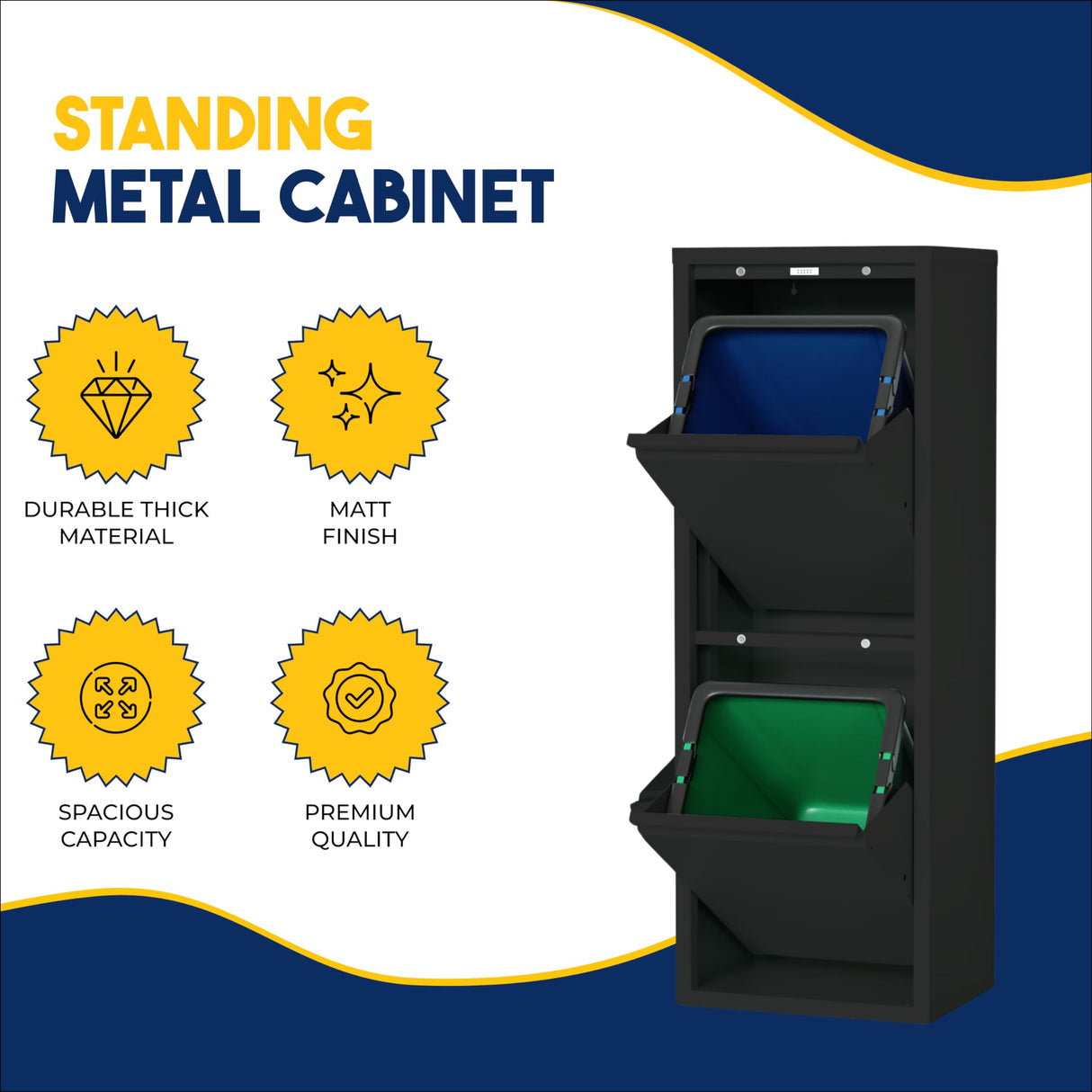 Tilt-Out Trash Can Cabinet with 2 Garbage Cans - Waste Storage Solution for Kitchen and Garage | Tilt Out Trash Can Cabinet | Garbage Can Cabinet | kitchen Garbage Can Holder (Black, 2 Buckets) European Furniture