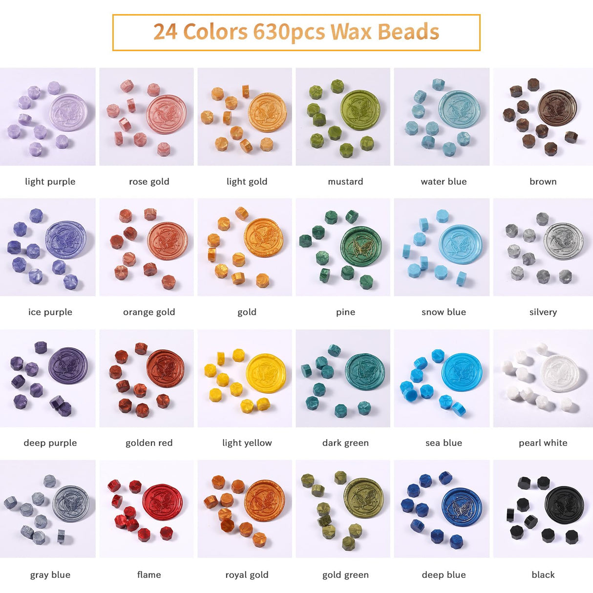 Comealltime 630Pcs Colorful Seasons Theme Wax Seal Kit with 24 Colors Wax Seal Beads, 10 Tea Light Candles and Gift Box (Butterfly) Comealltime
