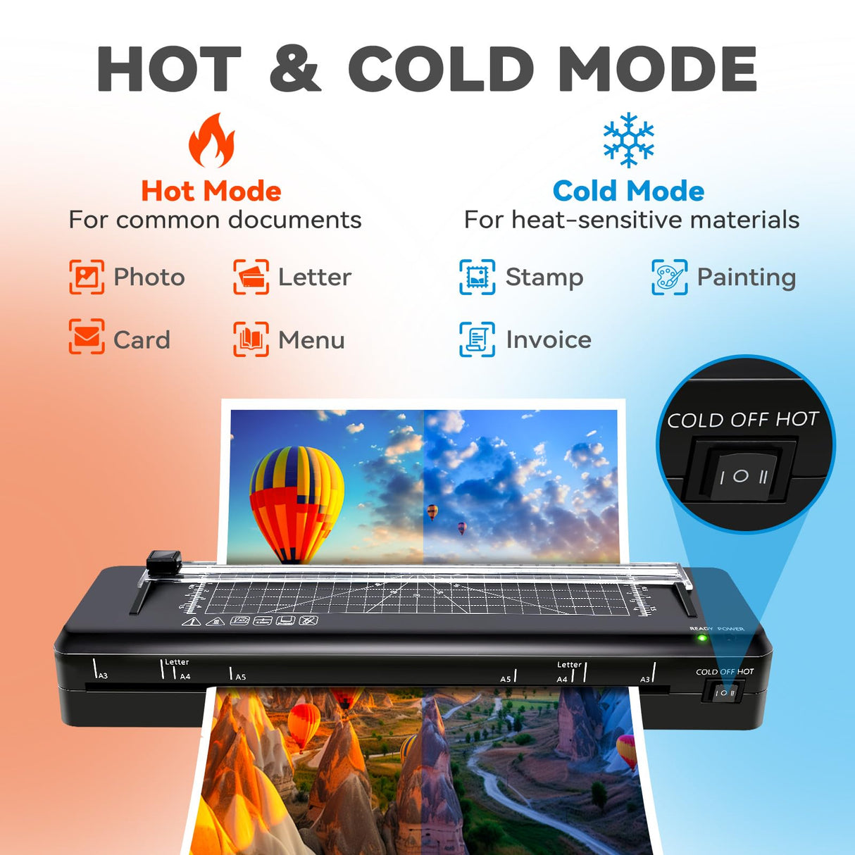 Laminator Machine A3 Laminating Machine with Built-in Trimmer, Fast Warm-up 13 Inch Cold and Thermal Lamination with 50 Laminating Sheets, 5-in-1 Portable Laminators for Home Office School Use BAYGE