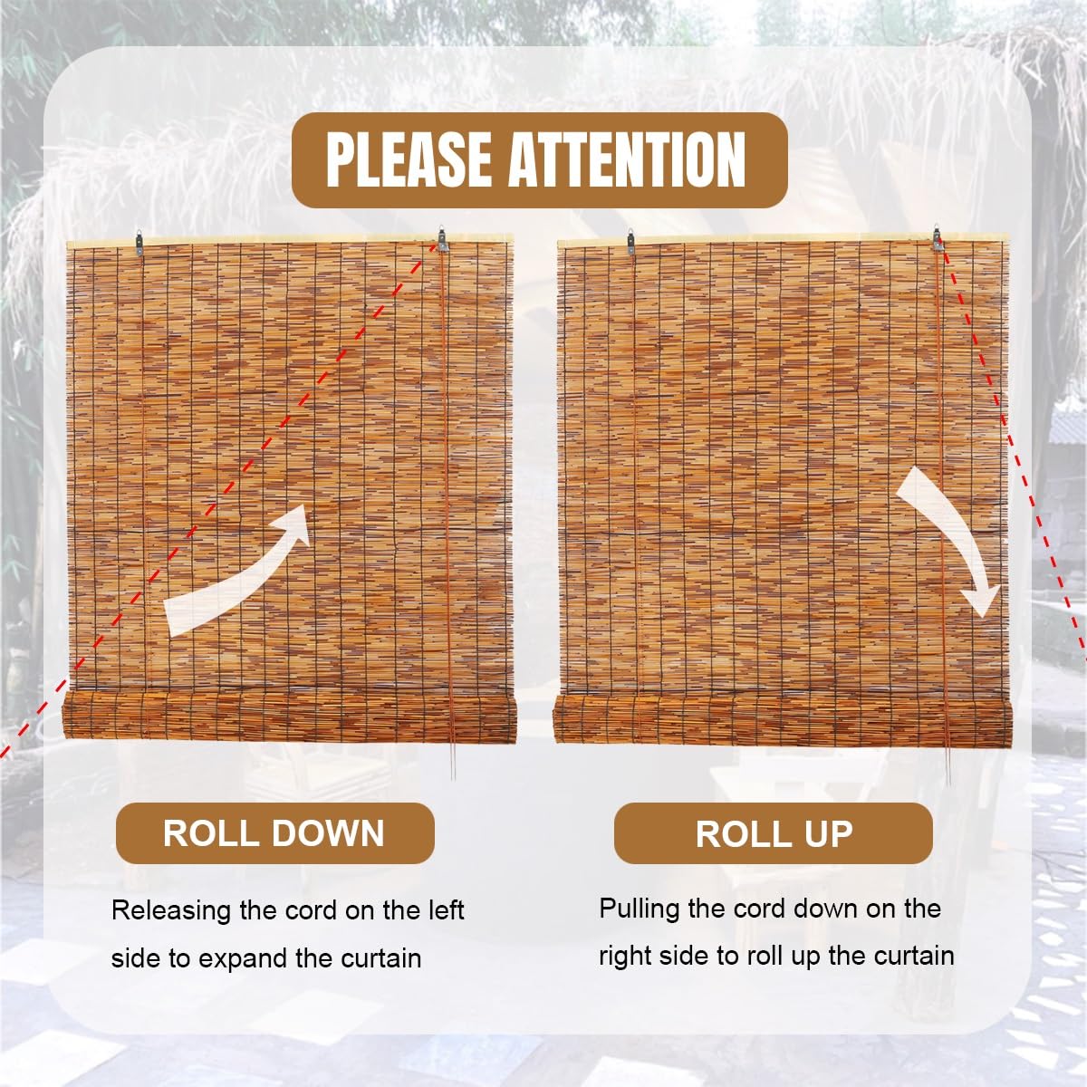 Made Natural Bamboo Roller Blinds Cordless Bamboo Blinds 25" 26" 27" 28" 31" 32" 33" 34" 35" 36" 40" 41" 42" 43" 44" 45" 46" 47" 49" 50" 56" 57" 72" Retro Outdoor Bamboo Shades for patios(Size:28" W x Generic