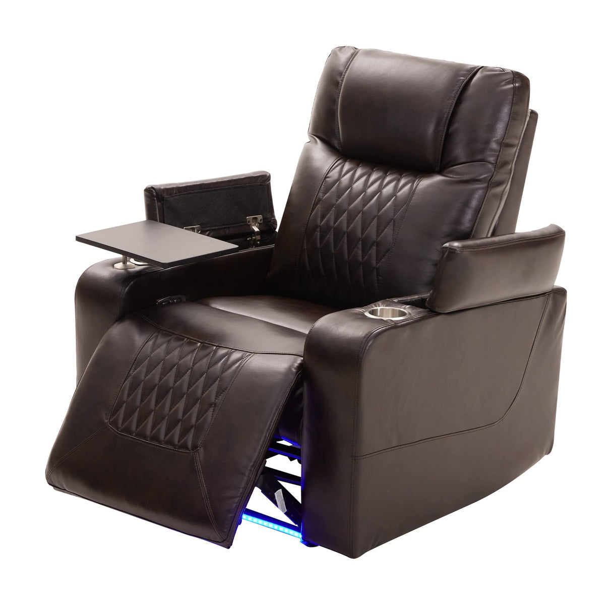 Merax Electric Recliner Chair with USB Charge Port, 360 Swivel Tray Table, Hand in-Arm Storage, and Cup Holders, Ambient Lighting - Ambient Lighting Gaming Recliner Chair Home Theater Seating(Brown) Merax
