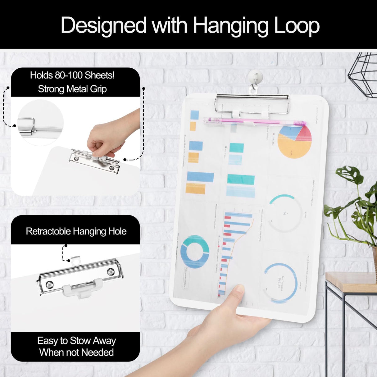 1 PCS A4 Clipboards,Plastic Clipboard with Pen Holder,Clip Boards 8.5x11 with Low Profile Clip,Cute Hanging Clipboard for School Office Supplies Clipboards for Kids,Portable Clip Board for Nurse-White SFLHHDM