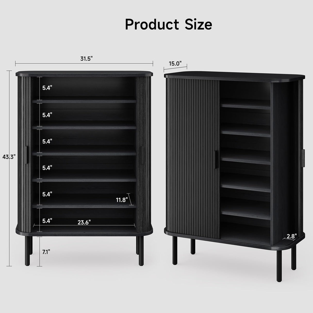 ONBRILL 6-Tier Shoe Cabinet with Sliding Door, Wooden Shoe Storage Cabinet with Adjustable Shelves, Mid-Century Modern Freestanding Shoe Storage Organizer for Entryway, Hallway, Living Room, Black ONBRILL