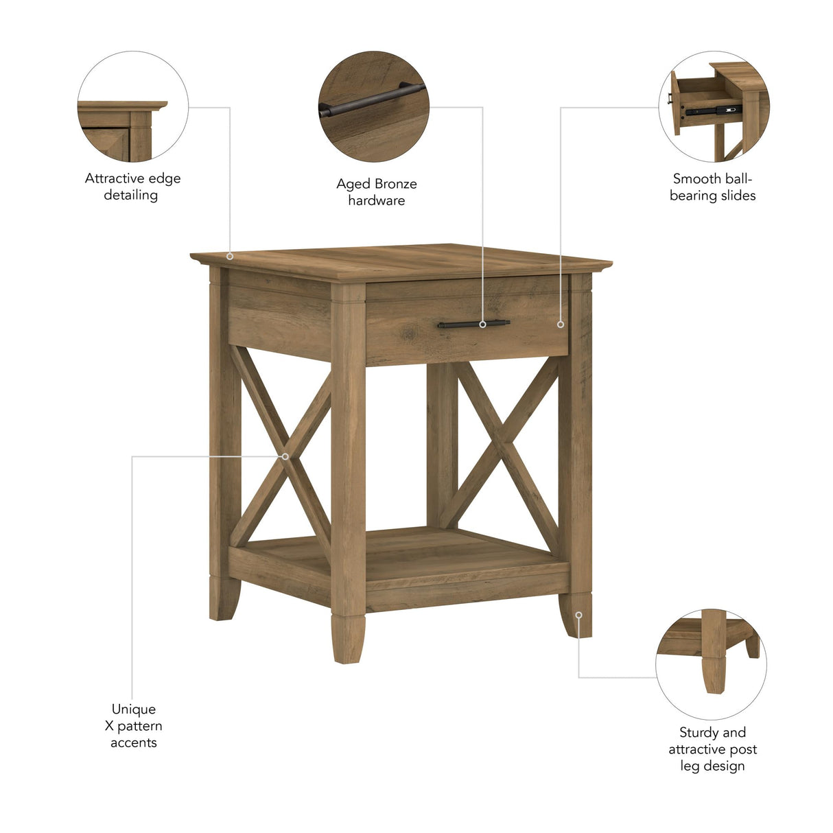 Bush Furniture Key West Small End Table with Storage | Modern Farmhouse Accent Shelf for Living Room in Reclaimed Pine Bush Business Furniture