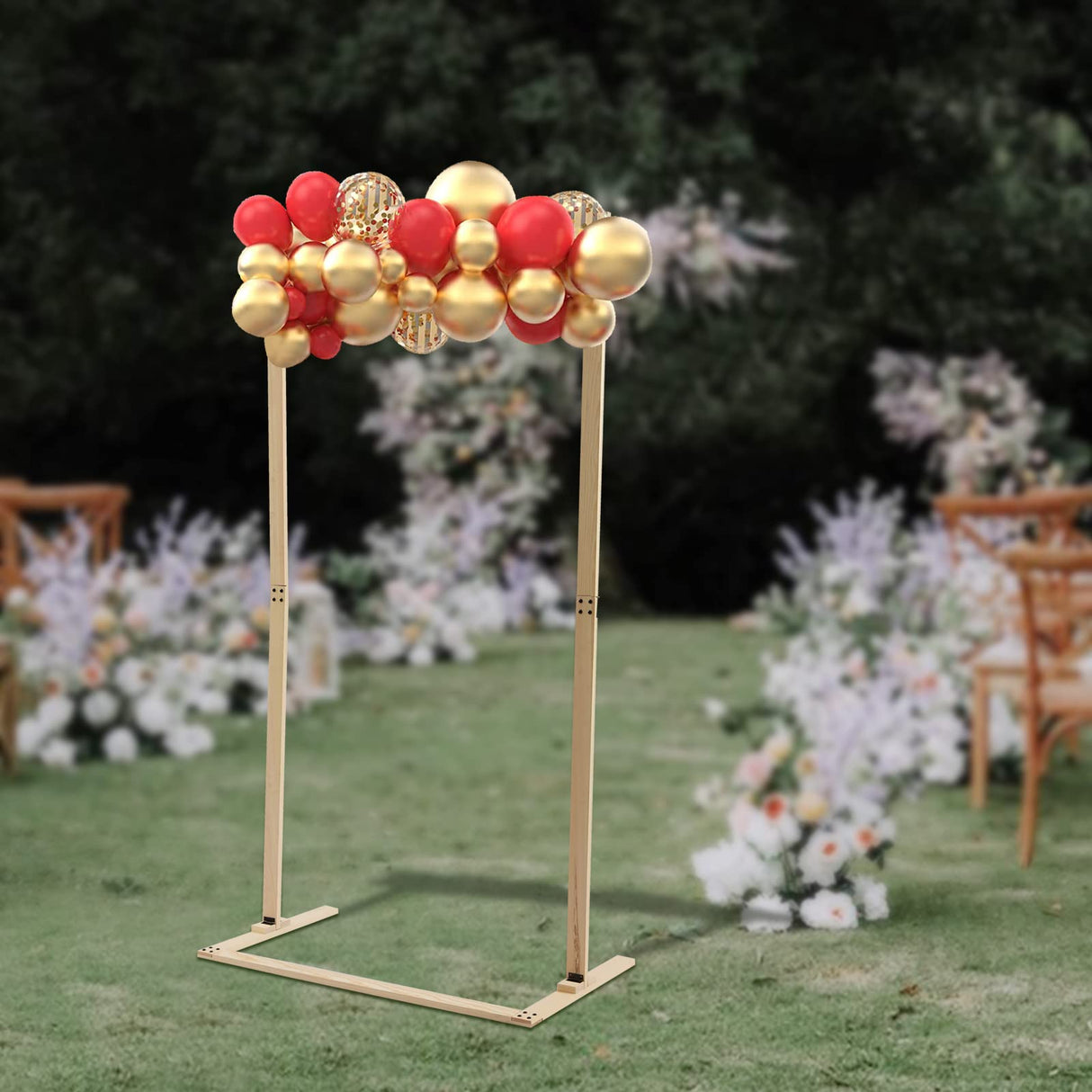 7ft Wooden Wedding Arch Stand Square Wood Arch Wedding Arbor Backdrop Stand Frame Flower Garden Arch for Indoor Outdoor Party Garden Flower Plant Rack (Square Shape) ReqianXH