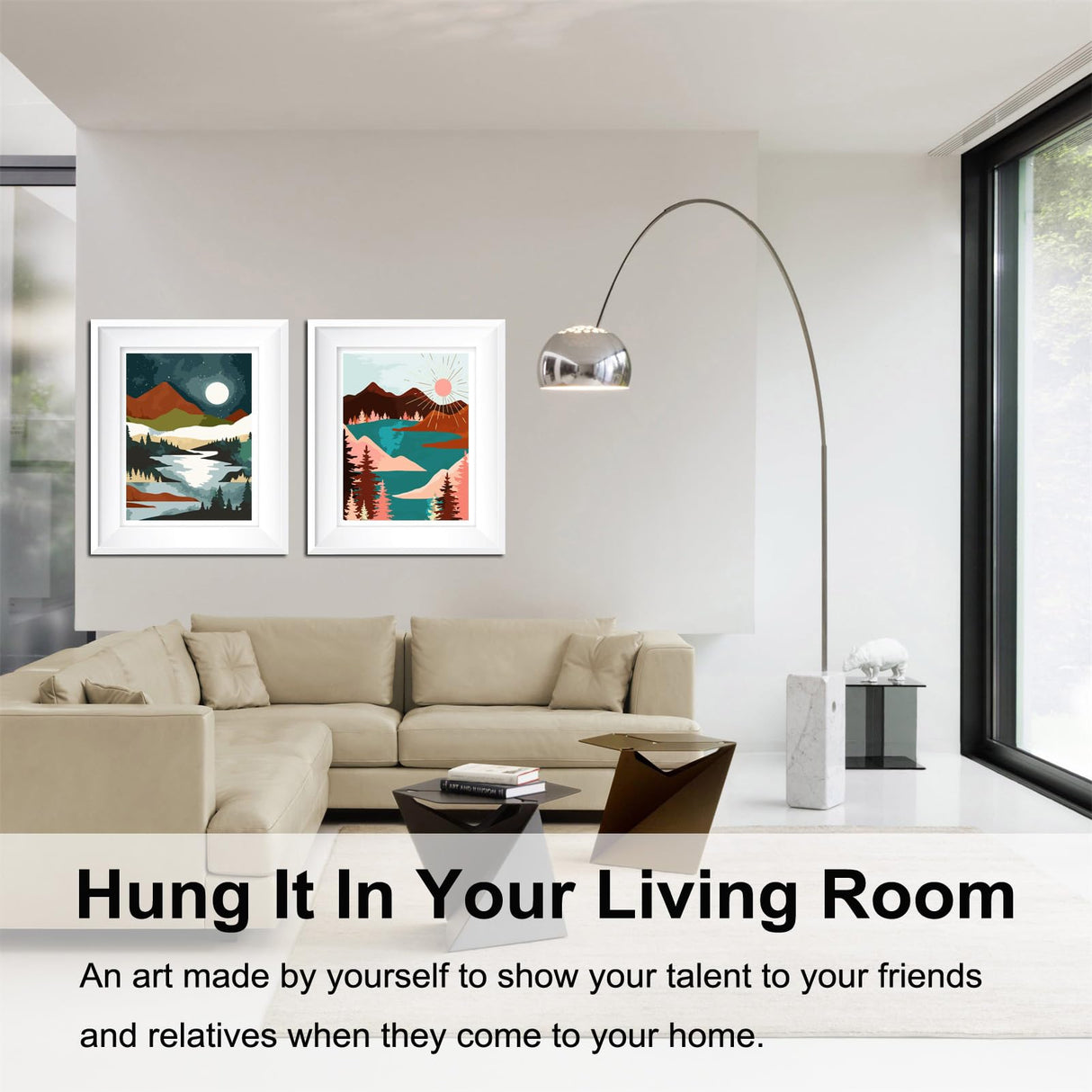 BAISITE Paint by Numbers Kit for Adults Beginners,12" Wx16 L 2 Pack Canvas for Painting Kits for Adults in Colorful Box-Sunrise Lake Mountains 6970 BAISITE