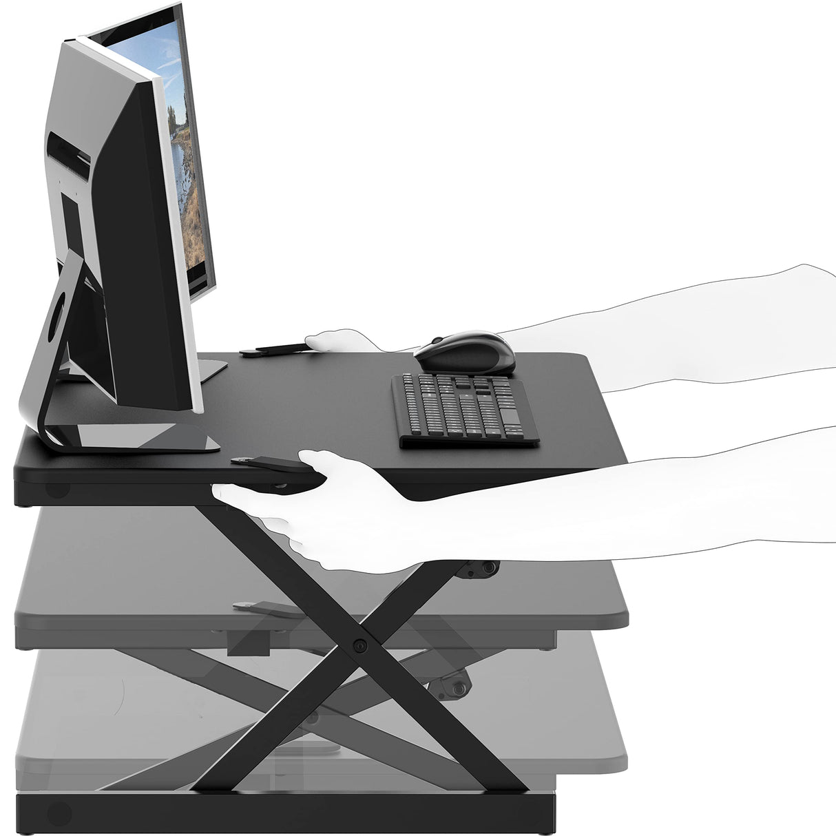 SHW 32-Inch Height Adjustable Standing Desk Converter Riser Workstation, Black SHW