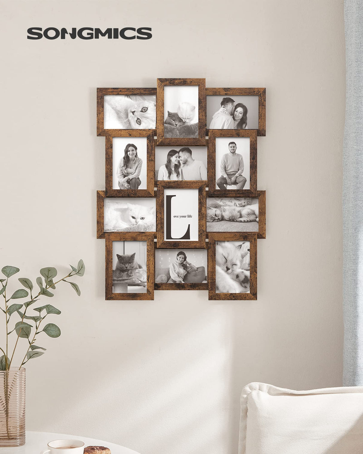 SONGMICS Collage Picture Frames, 4x6 for Wall Decor Set of 12, Multi Family Photo for Gallery Decor, Hanging Display, Assembly Required, Rustic Brown SONGMICS