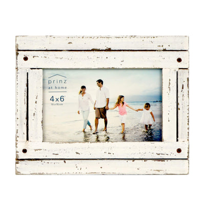 Prinz Homestead 4x6 Distressed Plank Picture Frame, Tabletop or Wall Mount, Antique White