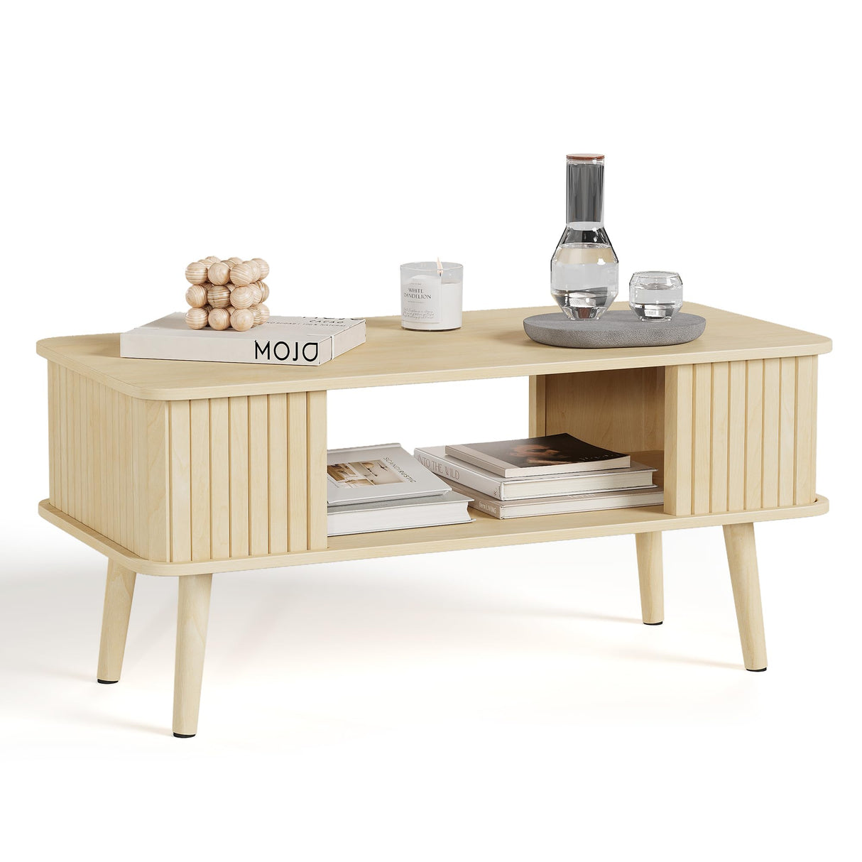 LAZZO Coffee Table with Storage Center Table for Living Room Rectangle Coffee Table with Rounded Edges,Easy Assembly, Natural Wood LAZZO