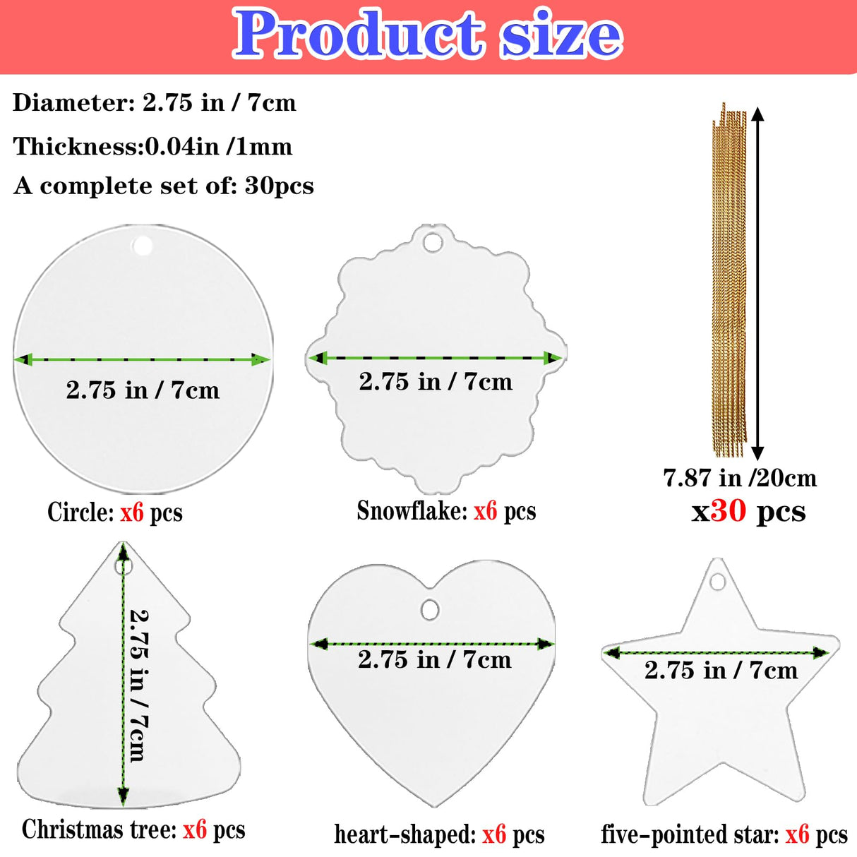 30Pcs Metal Sublimation Ornament Blanks,Christmas Ornaments Sublimation Blanks for Christmas Tree Decor,Double Sided Blanks Christmas Ornament,DIY Handmade Crafts Sublimation Blanks of 5 Styles BYAYUGUB