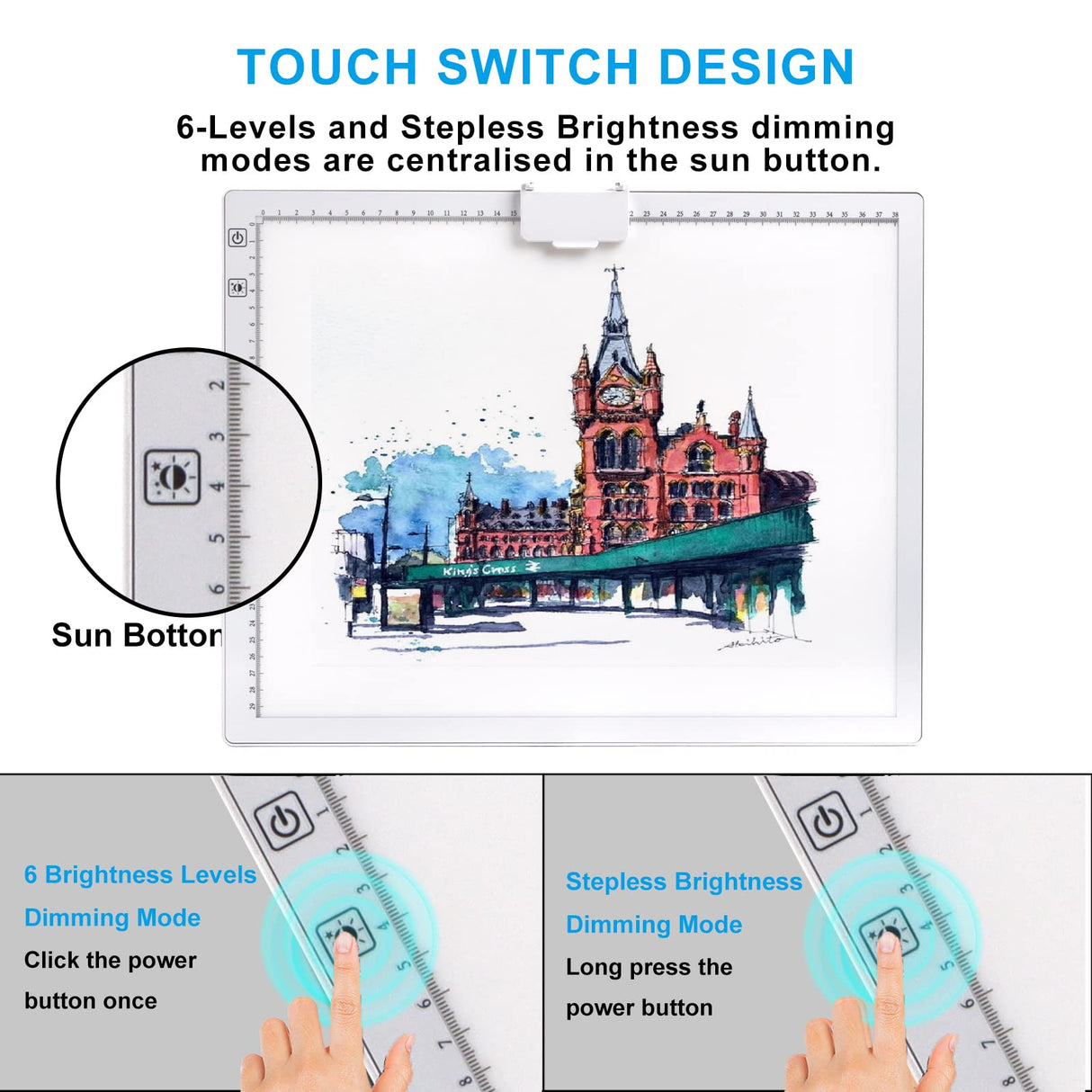 A3 Rechargeable Light Pad with Case, TOHETO 2500mAh Battery Powered Light Board with Stand and Top Magnetic Clip 3 Colors Stepless Dimmable 6 Levels Brightness Light Box for Diamond Painting (White) TOHETO