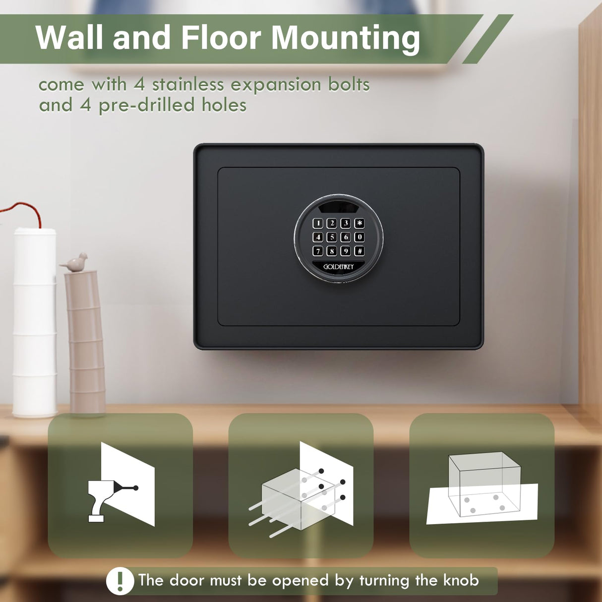 Goldenkey Digital Security Safe and Lock Box,Small Safe box for Money, Keypad Lock,Perfect for Home Office Hotel Business Jewelry Gun Use Storage, 0.77 Cu.Ft./ Black GOLDENKEY