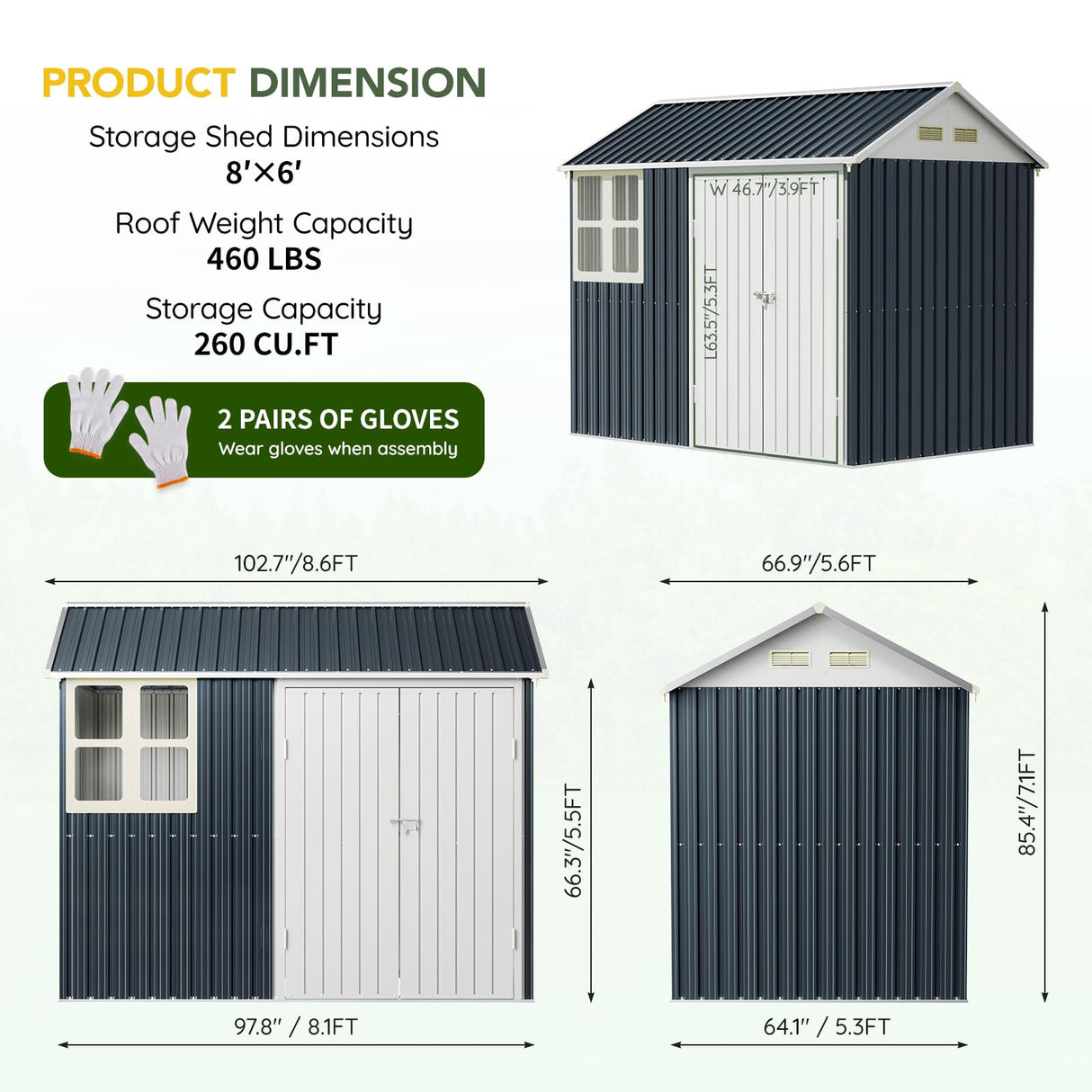 Breezz 6X8FT Outdoor Steel Storage Shed with Clear Window, Lockable Doors, Weather-Resistant Metal Tool Shed for Garden, Backyard, Patio, and Utility Storage.Nightblue BreezZ
