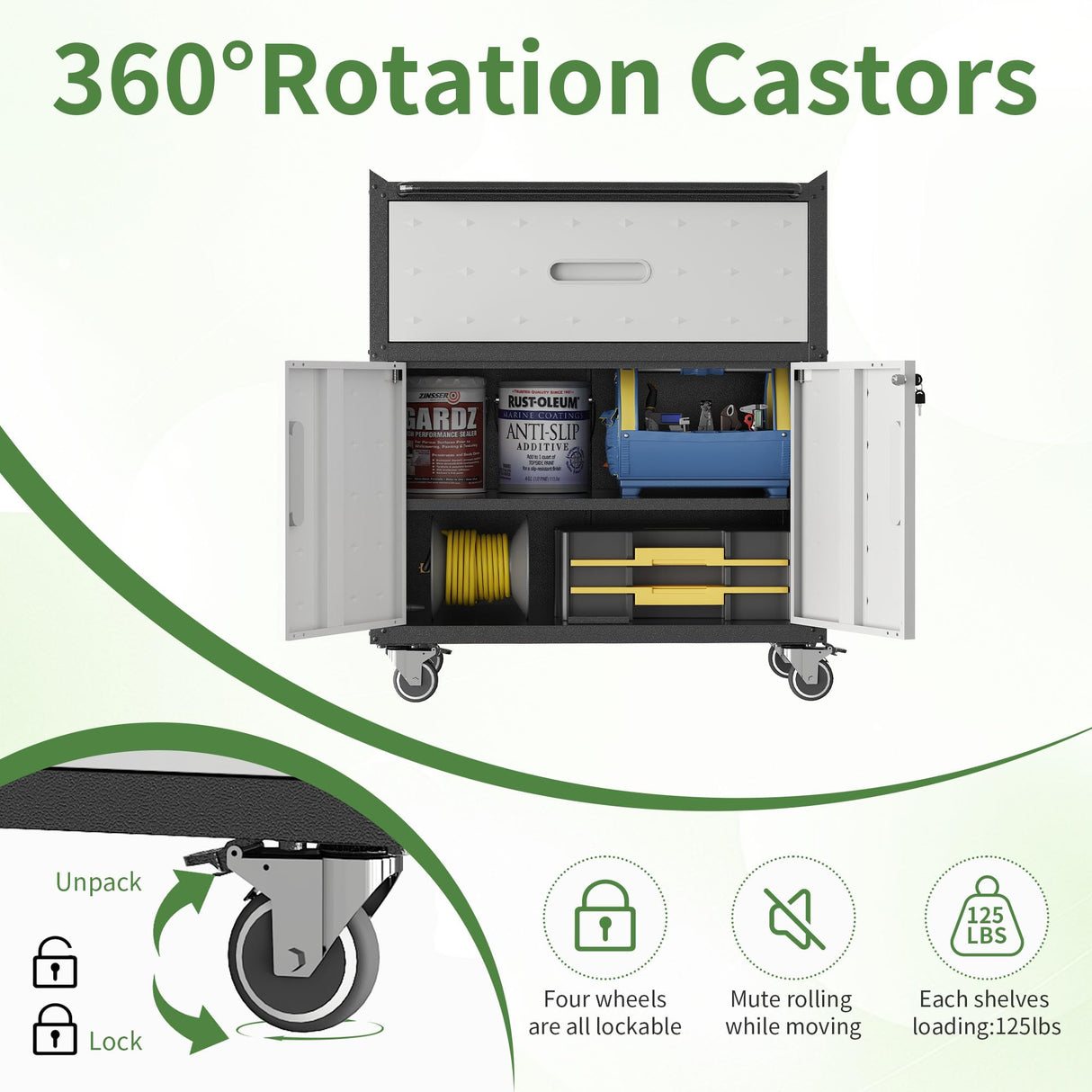 OPTYMIRA Metal Garage Cabinets and Storage System, 9-Pcs Workshop Tool Cabinet Set in Gray, Included 3 Pcs Wall Cabinets 6 Pcs Garage Tool Cabinets with Wheels,Assembly Required OPTYMIRA