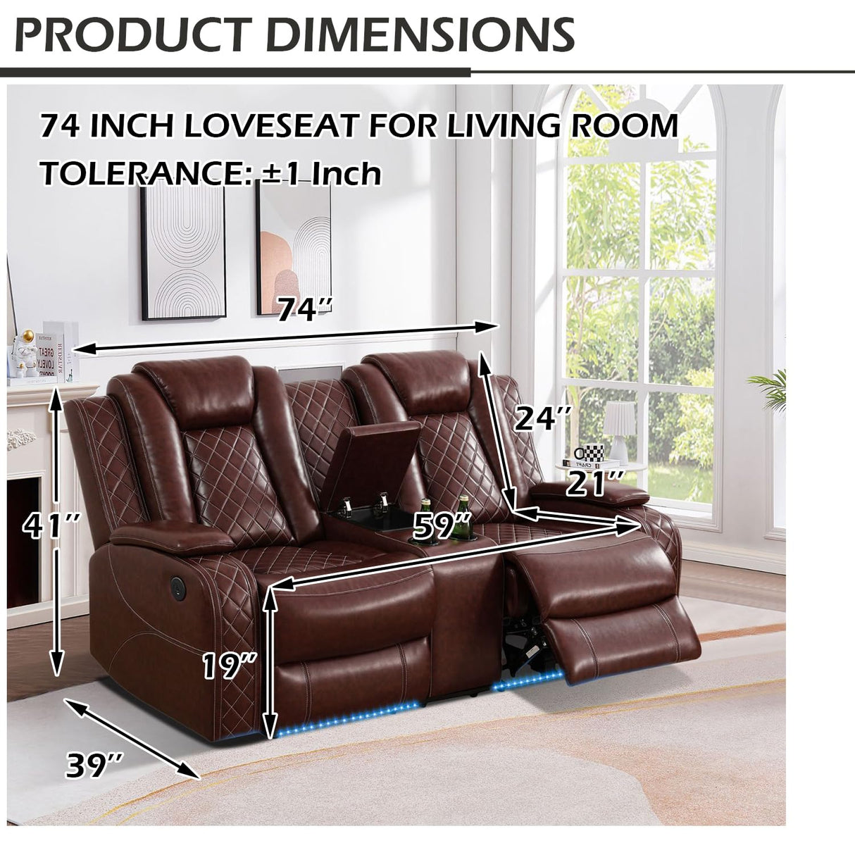 SIENWIEY Power Recliner Sofa Set with LED Lights, Leather Reclining Sofa Set for Living Room, Leather Couch Set with USB Charging๏ผBurgundy๏ผSofa+Loveseat+Chair 3 Pieces SIENWIEY