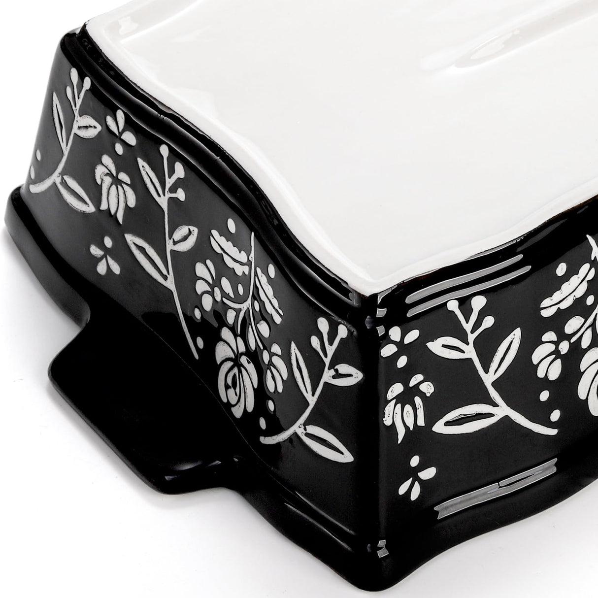 Bekith 3-Piece Ceramic Baking Dishes with Handles, Casserole Dishes for Oven, Rectangular Deep Lasagna Pans, Porcelain Bakeware Sets for Baking Cake Kitchen, Cooking, Black and White Bekith