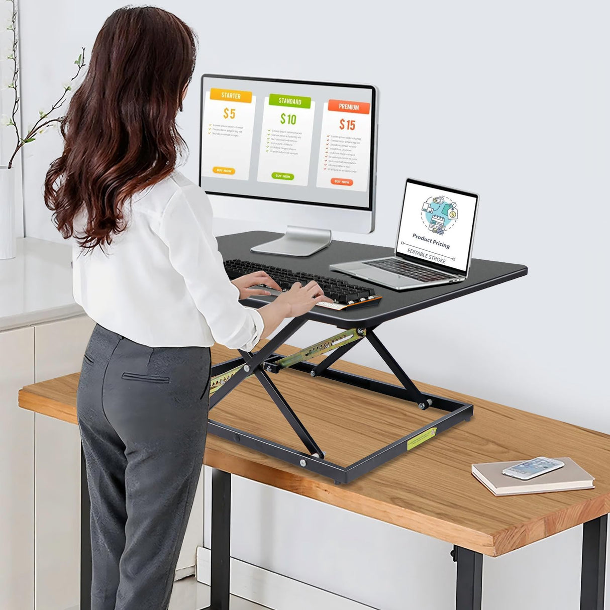 STANDNEE 32in Desk Riser for Standing or Sitting, Standing Desk Converter, Height Adjustable Sit Stand Desk Converter, Fully Assembled Monitor Laptop Riser Workstation for Home Office, Black STANDNEE