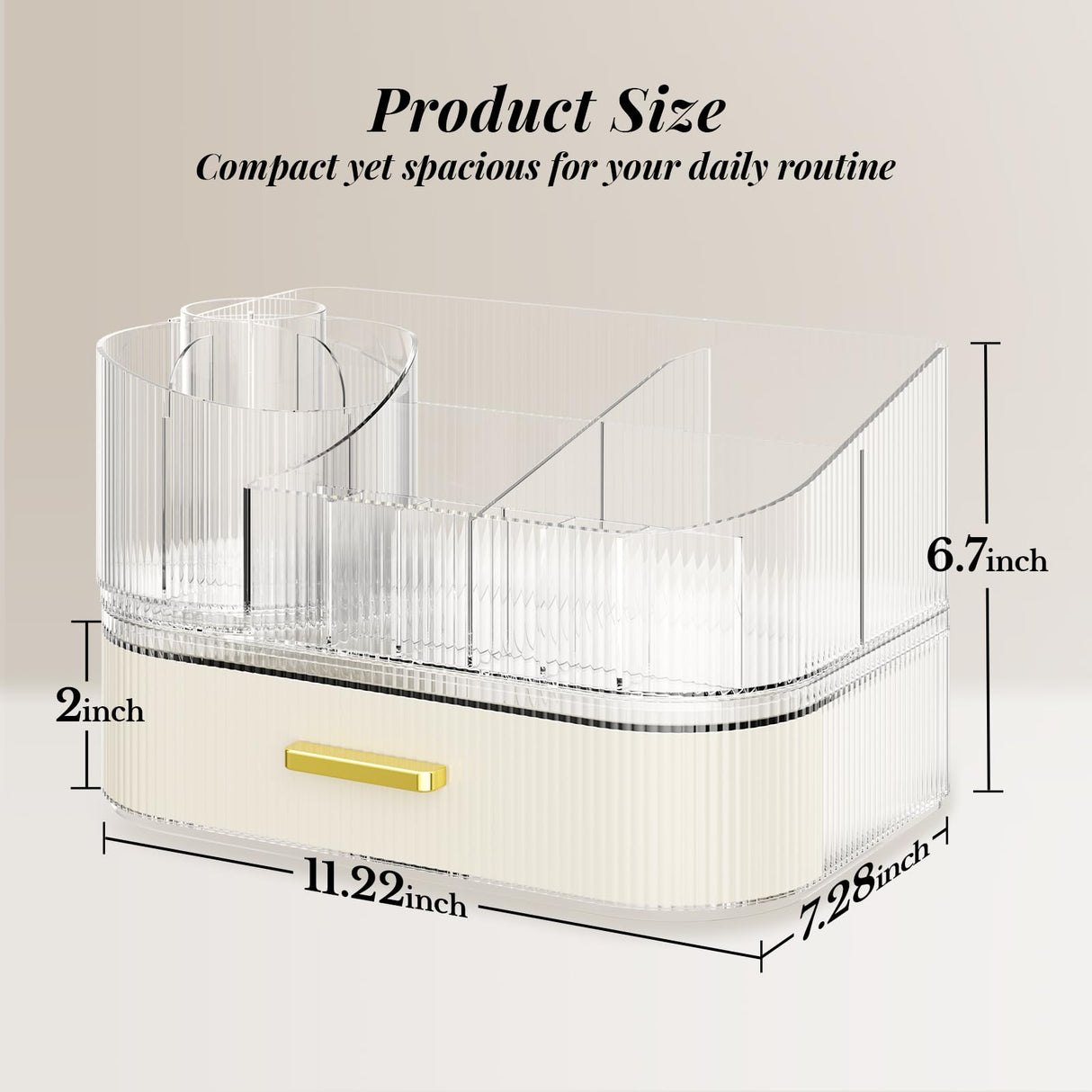 Delamu Makeup Organizer for Vanity with Stackable Drawers, 360 Rotating Makeup Brush Holder Large Cosmetic Display Case for Dresser, Bathroom Countertop Skincare Organizers and Storage, Elegant White Delamu