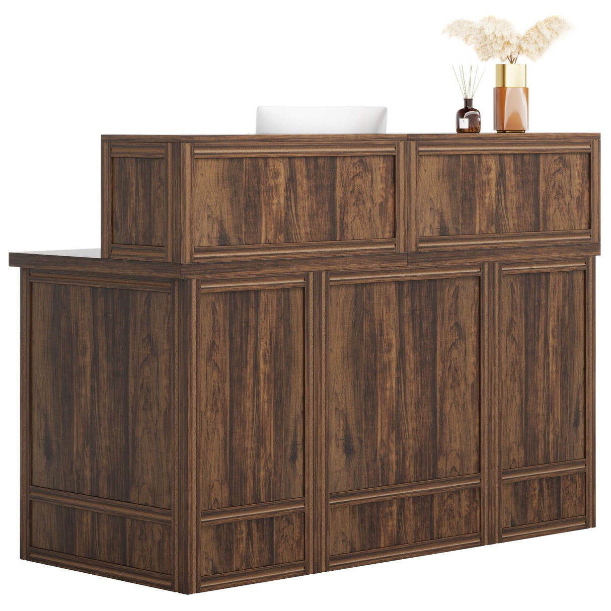 Tribesigns Reception Desk with Counter, 57-Inch Rustic Front Receptionist Table, Boho Welcome Desk Checkout Counter for Office, Retail, Lobby, Beauty Salon (Brown) Tribesigns
