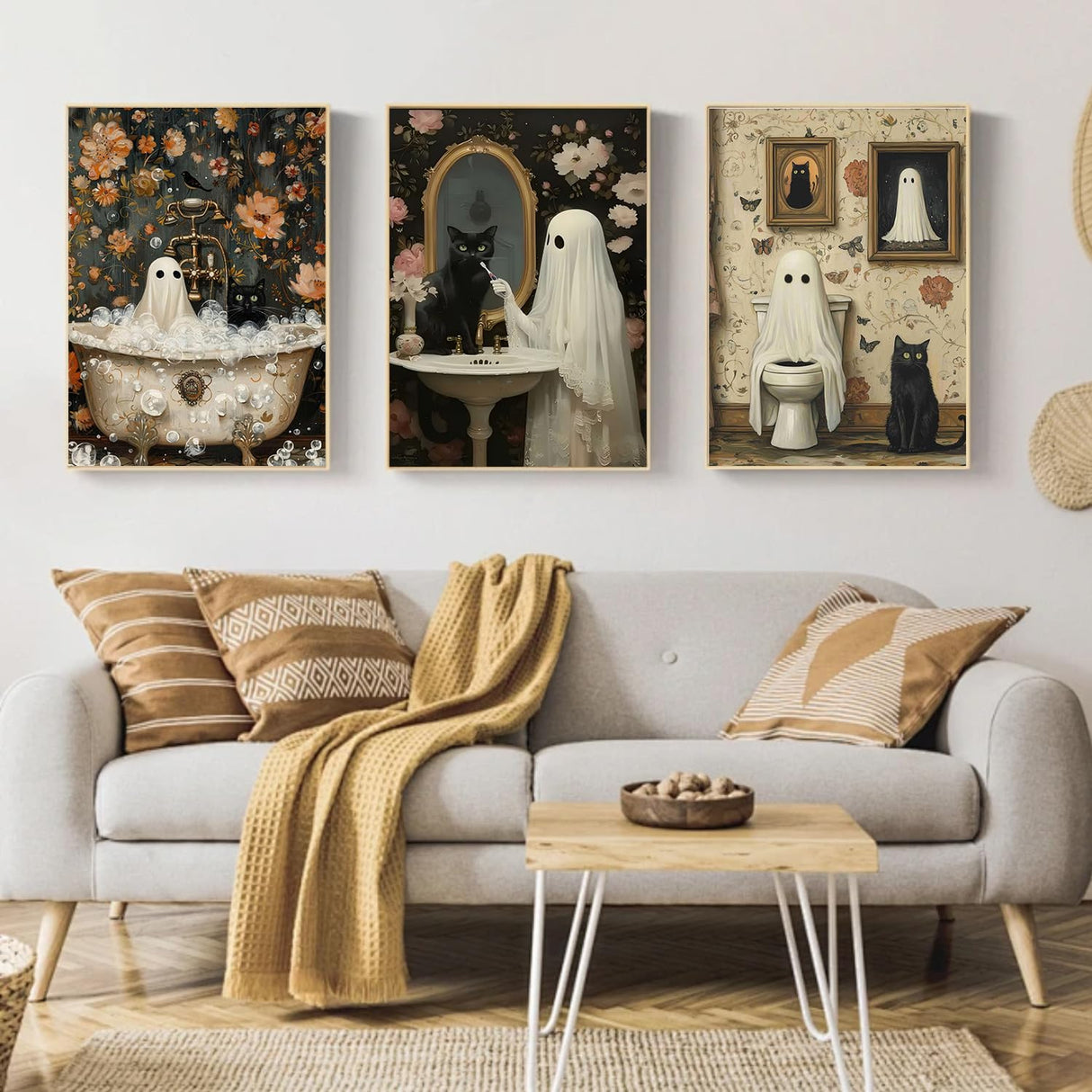 Mandun 3 Pack Halloween Paint by Numbers Kit for Adults with Frame, Ghost Paint by Numbers, Adult Gift Craft Kits 7.8x11.8Inch with Frame and Easel Mandun