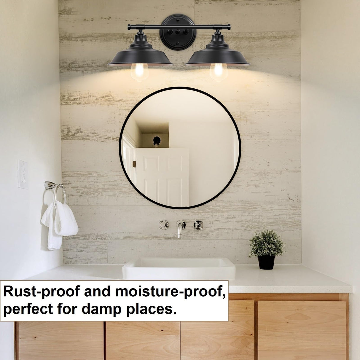 Adcssynd Farmhouse Vanity Light, 2-Lights Farmhouse Bathroom Light Fixtures Black Finish Metal, Rustic Vanity Lights for Bathroom, 20 Inch Wall Sconce Over Mirror Cabinet Adcssynd