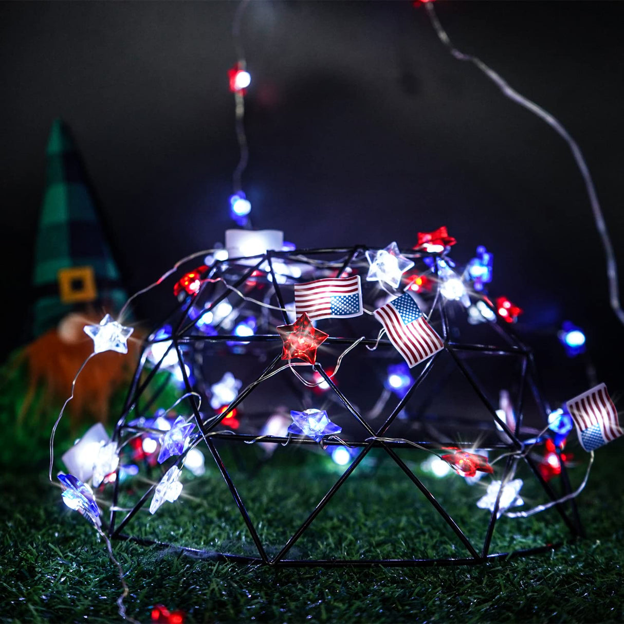 4th of July Decorations Lights, 13FT 40LED Lights Battery Operated Remote Timer USA Flag Fairy Light for Indoor Home Independence Day Memorial Day Fourth of July Couah