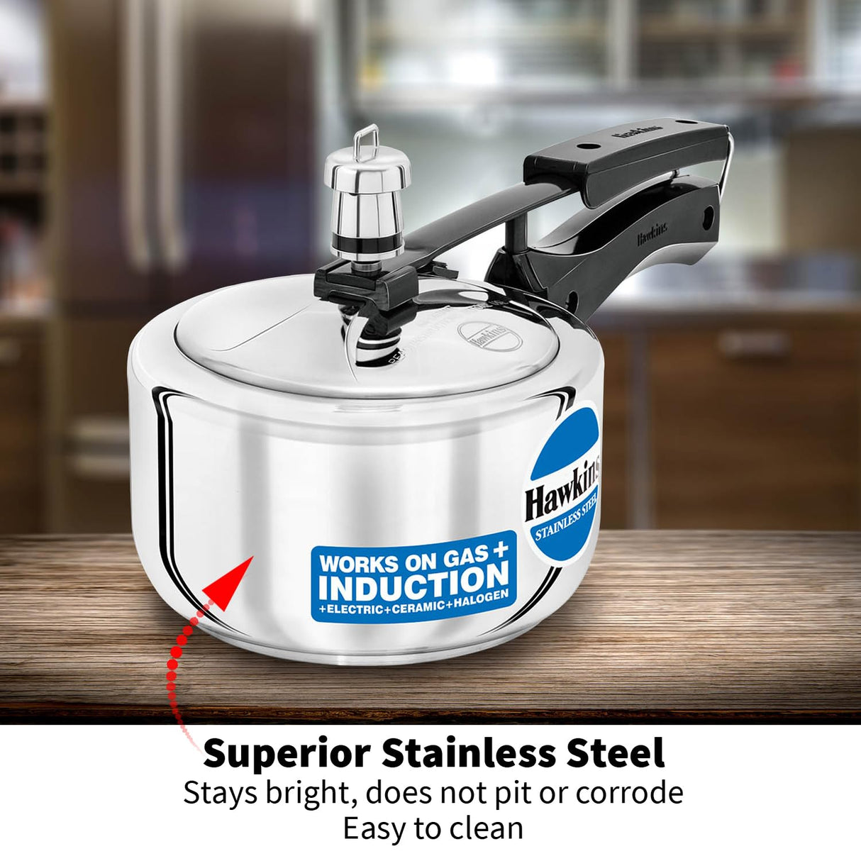 Hawkins 1.5 Litre Pressure Cooker, Stainless Steel Inner Lid Cooker, Induction Cooker, Small Cooker, Silver (HSS15) HAWKINS