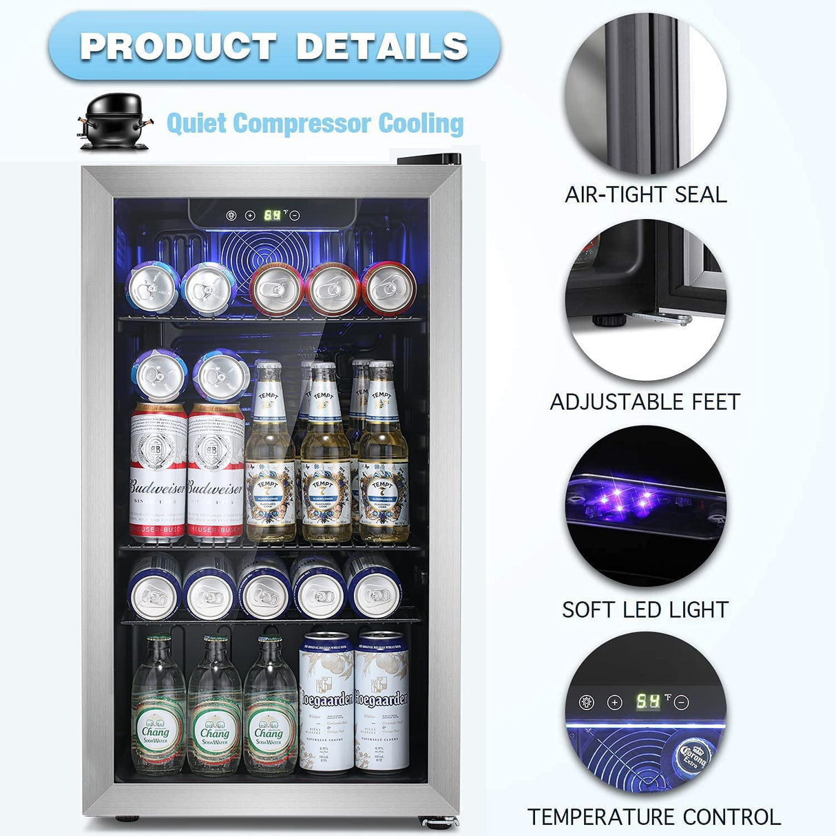 Antarctic Star Beverage Refrigerator Cooler -120 Can Mini Fridge Glass Door for Soda Beer or Wine Constant Glass Door Small Drink Dispenser Clear Front Door for Home, Office Bar 3.2cu.ft Antarctic Star