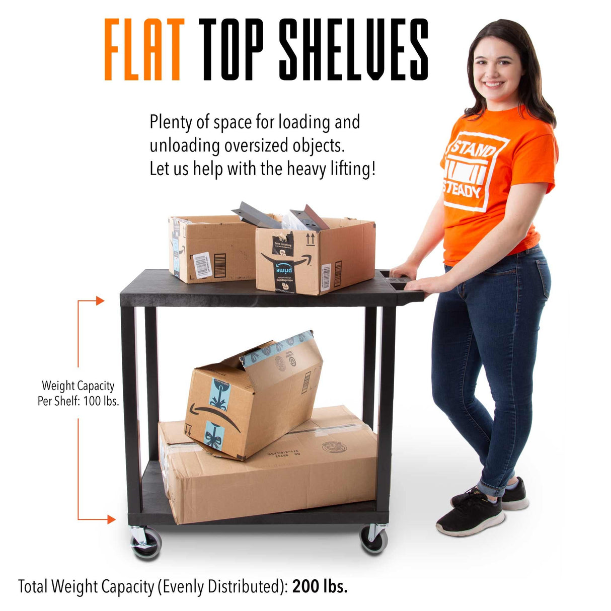 Original Tubstr - Flat Top Utility Cart - Heavy Duty, Supports up to 200 lbs - Flat Shelf Multipurpose Cart Perfect for Home, Garage, Catering, Stand Steady