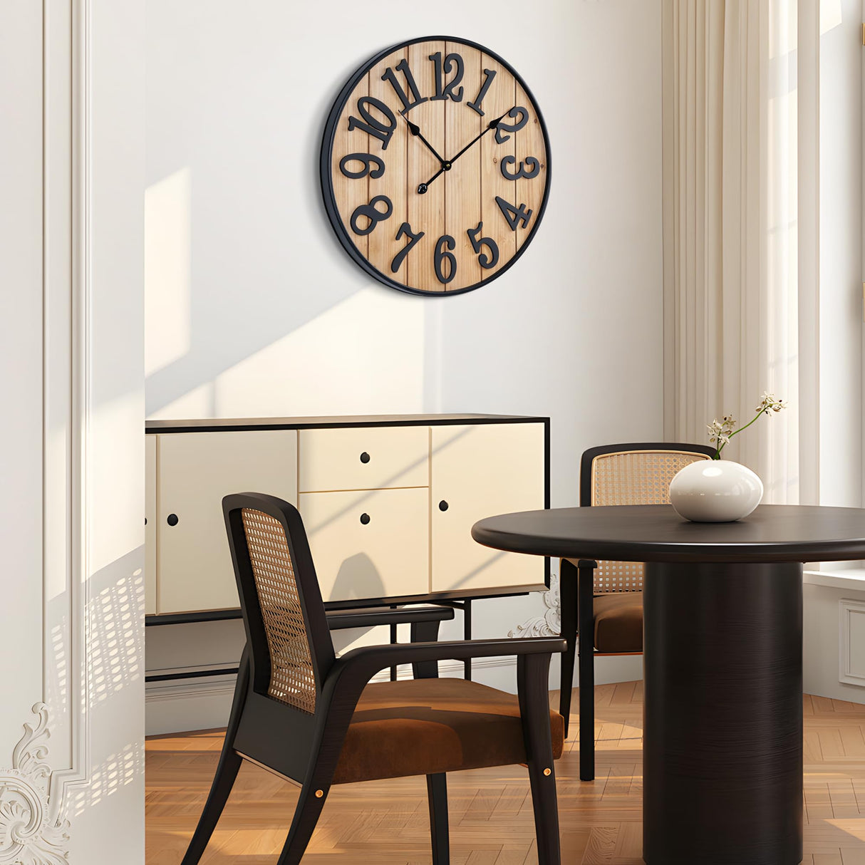 Henescribe Large Wall Clock 30IN, Silent Metal Wood Style Wall Clocks Battery Operated for Living Room Decor, Farmhouse Big Wall Clock, Outdoor Henescribe