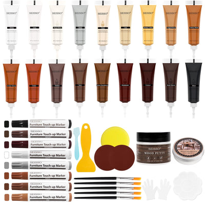 Wood Furniture & Floor Repair Kit, 40 Sets-18 Colors Wood Fillers, 8 Wood Repair Markers with Wood Putty for Scratches Holes Cracks of Wood Furniture