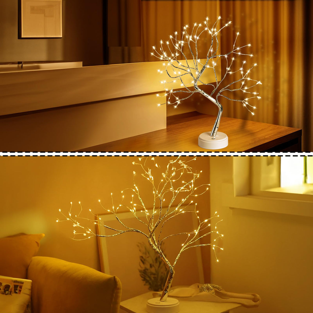 Hbaushun 20" Tabletop Bonsai Tree Light, 108 LED Fairy Light Spirit Tree, Battery/USB Operated, Touch Sensor Switches, DIY Artificial Tree Lamp for Bedroom Desktop Christmas Room Decor (Warm White) Hbaushun