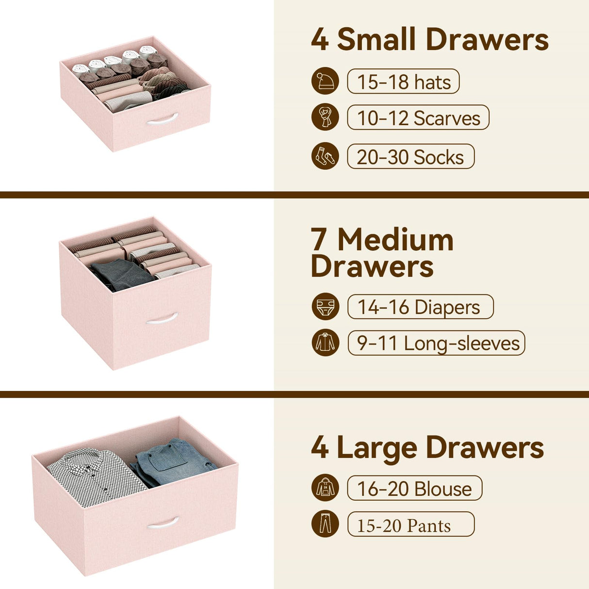 ElectraSpeedy 15 Drawers Dresser, Tall Dressers for Bedroom, Large Chests of Drawers, Fabric Storage Dresser Organizer Unit for Closet, Hallway, Living Room (Pink Wood Grain Print) ElectraSpeedy