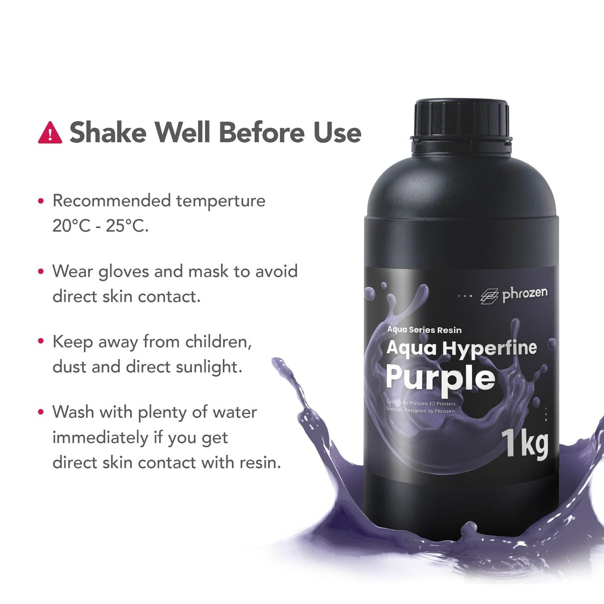 phrozen Aqua Hyperfine Photopolymer Resin for 9K, 12K or Higher Resolution 3D Printers, 405nm LCD UV-Curing 3D Printing with Low Shrinkage & Superior Precision, Smooth Surface Finish (Purple, 1KG) phrozen