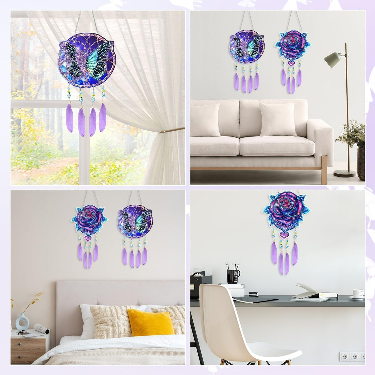 EEEKit 2PCS Diamond Painting Suncatcher Kit, Hanging Diamond Art Painting Suncatcher, DIY Crystal Art Wind Chime for Home Wall Window Decor EEEKit