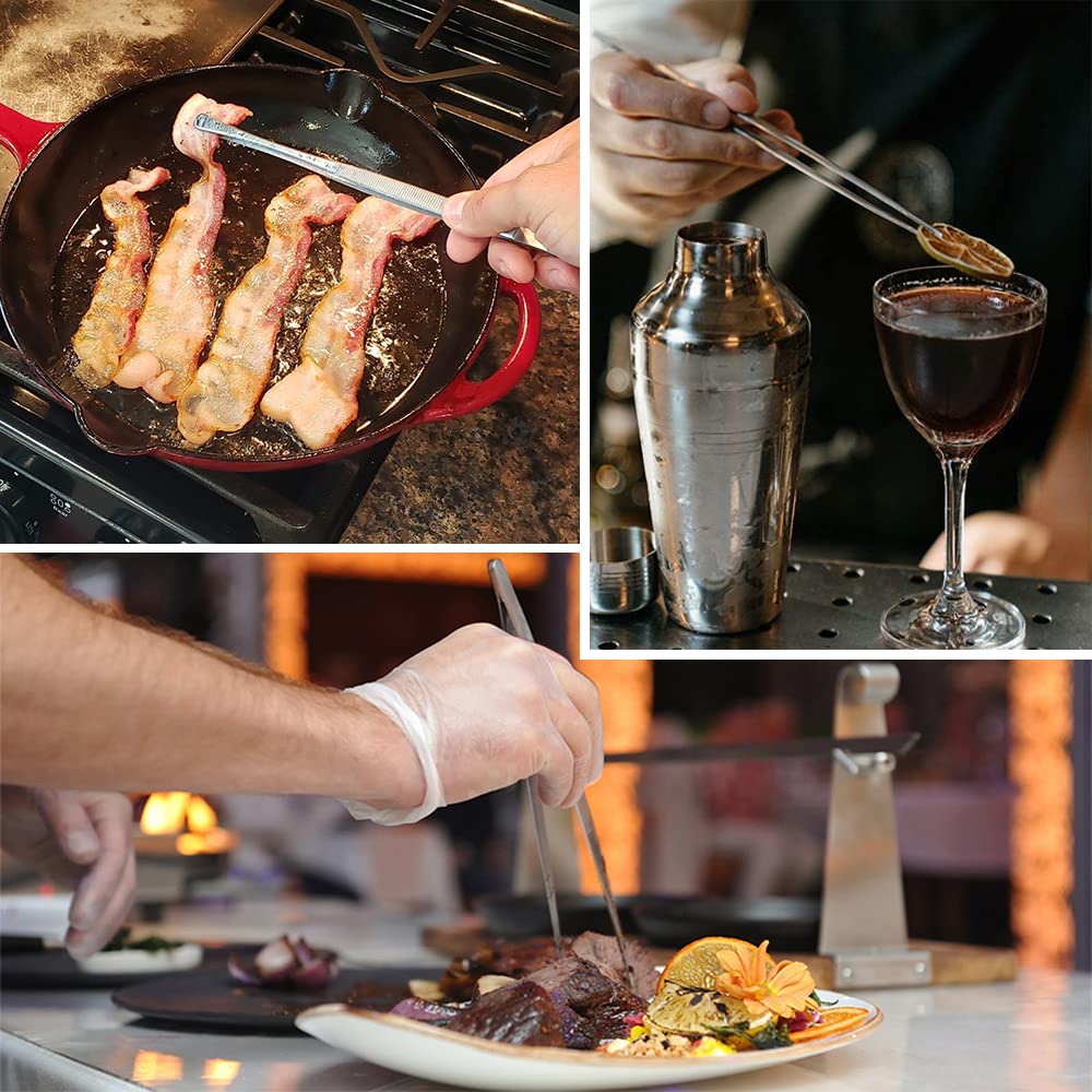 5 Pcs Kitchen Fine Tweezers Tongs, Stainless Steel Food Tongs Set, Professional Kitchen Long Tongs for Cooking,Repairing,Sea food,BBQ,Multi-use(12"and 6.3") Tangoowal