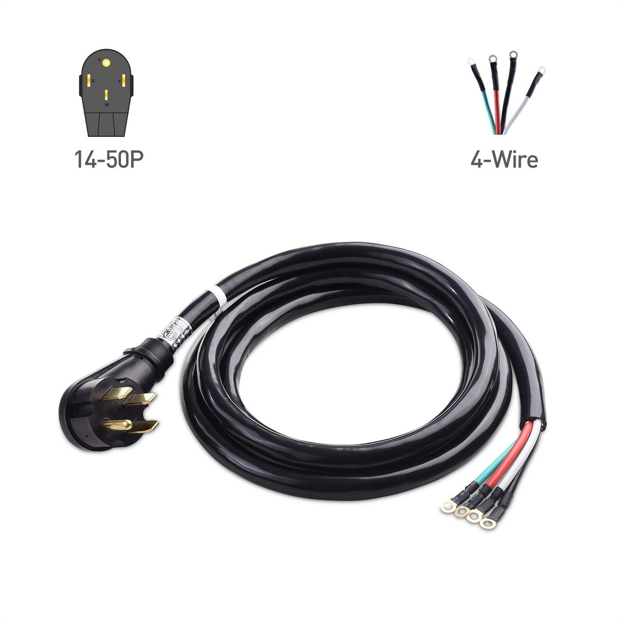 Cable Matters 4 Prong to 4 Wire Range Cord 10 ft, Heavy Duty 6/8 AWG, 50 Amp Cord, Compatible with Tesla Charger/EV Charger / J1772 Charger (NEMA 14-50P to 4-Wire) Cable Matters