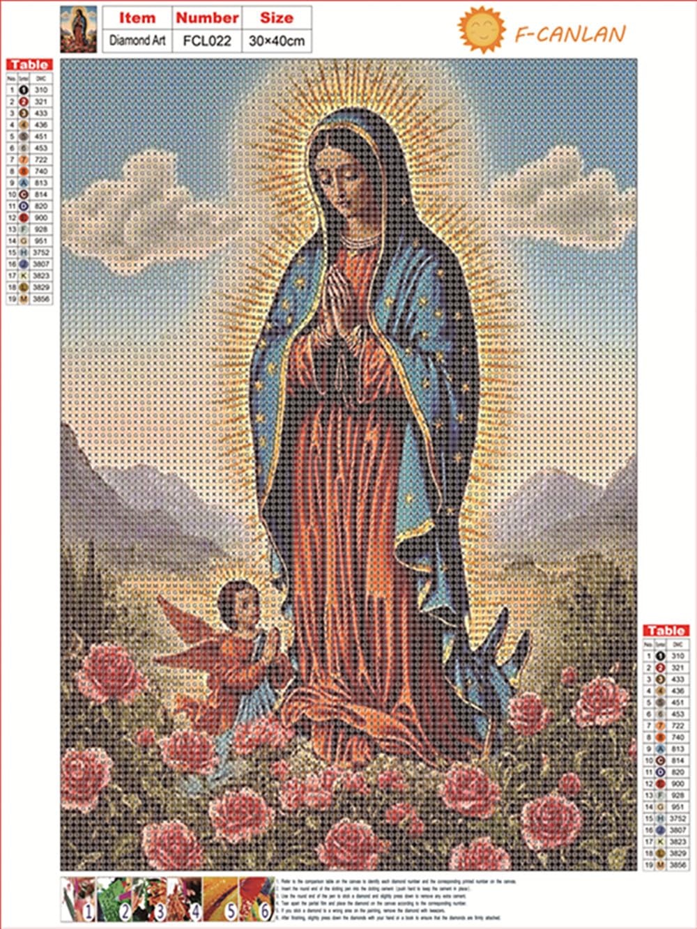F-CANLAN Round Full Drill Diamond Painting Set 5D DIY Virgin Mary Diamond Art Painting by Numbers Virgin Mary Prayer Diamond Art Kits with Diamonds Dots for Adult Room Decor (12X16 inches) F-CANLAN
