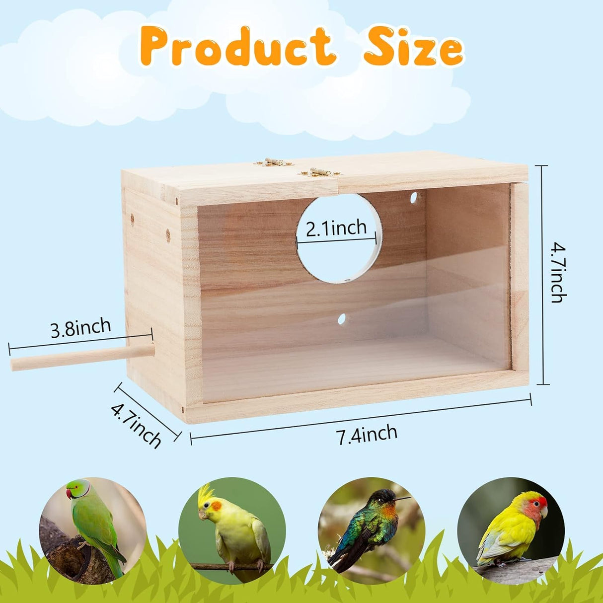 Natural Wood Nesting Box for Parakeet Birds Transparent Design Breeding Box with Perch Wood Bird Cage House for Cockatiel Lovebirds Budgie Finch Parrotlets Canary (Small) FORZENA