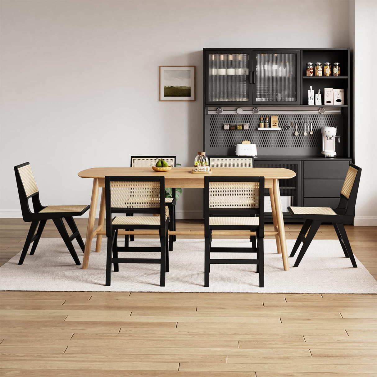 Accent Chair Dining Chairs Set of 2, Solid Wood Frame Boho Rattan Chair, Mid Century Modern Accent Chairs for Living Room Bedroom Dining Room Kitchen(Black) generic