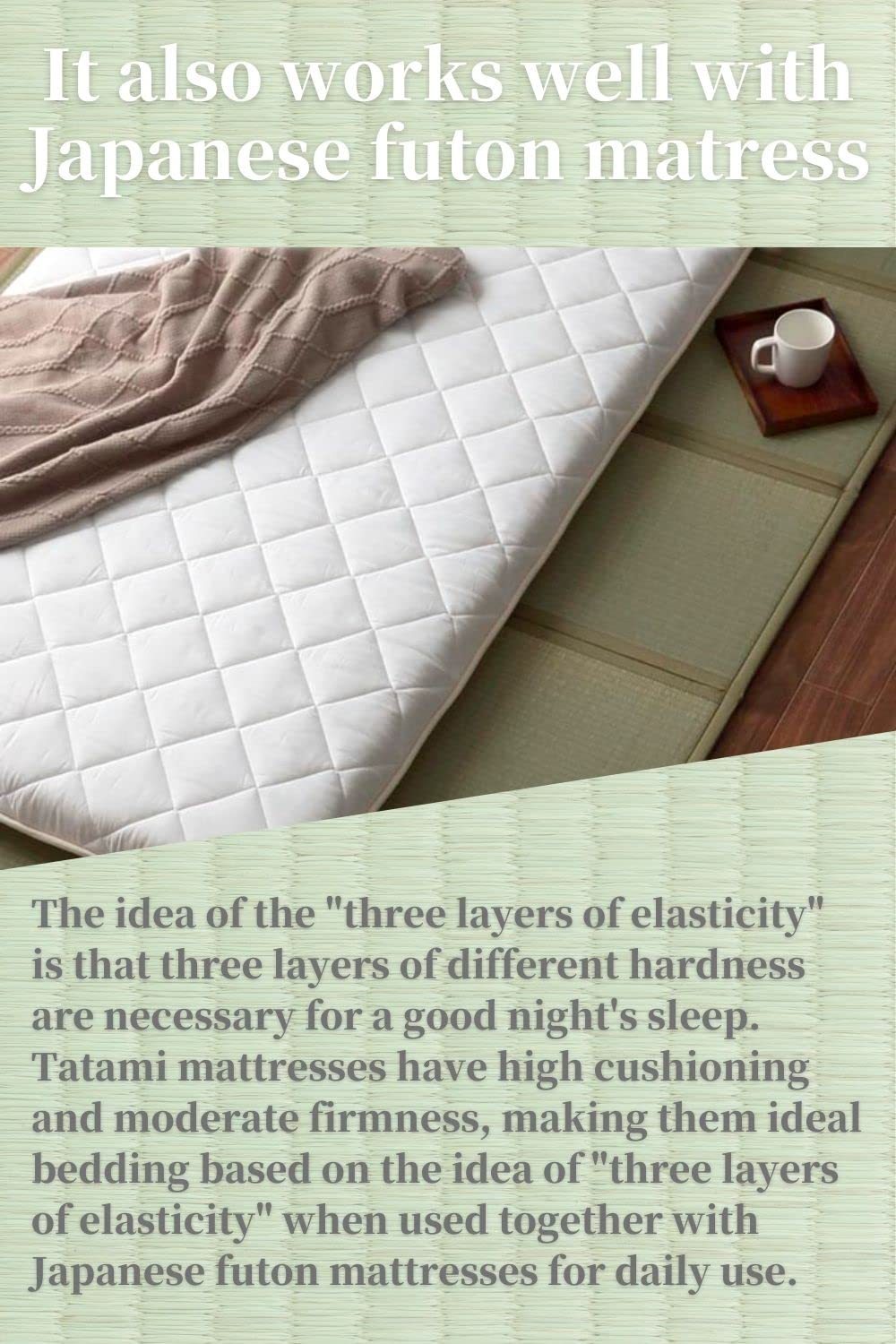 BJDesign Japanese Tatami Mat (Igusa Mattress), Foldable, Rush Grass, Floor Sleeping Japanese Futon Mattress Meditation Yoga Zen (Twin XL) BJDesign